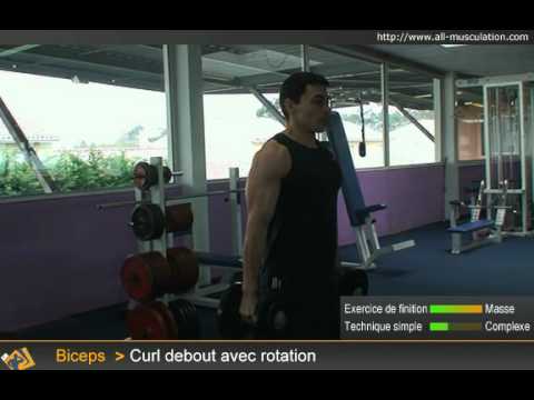 Exercice curl rotation départ prise marteau - Musculation biceps - Dumbbell rotation curl